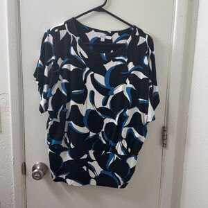 Chico's Women's L Black Blue Short Sleeve Blouse